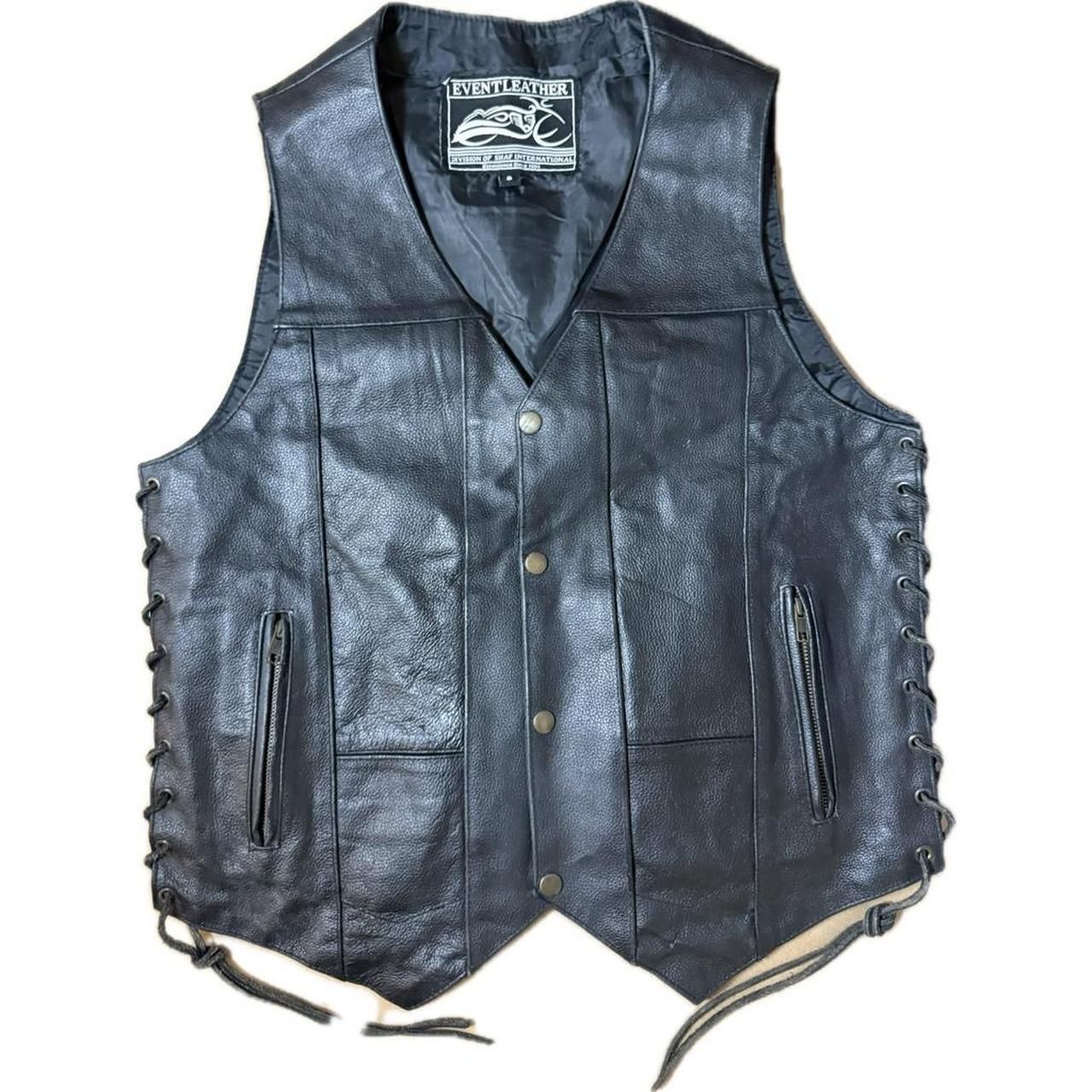 Vintage Event Leather Mens Small Black Leather Biker Vest